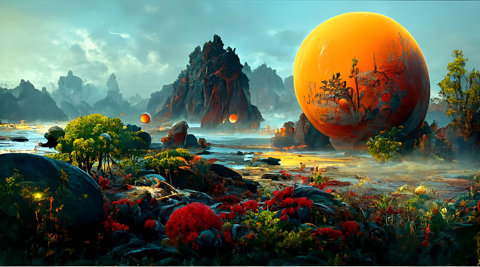 Alien Tropical Island with Glowing Flora, Sci-Fi Fantasy