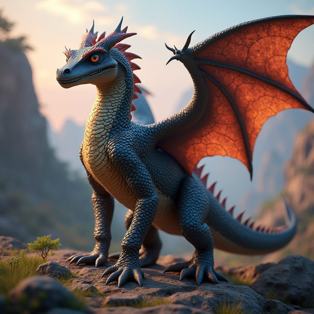 Komodo Dragon Hybrid with Bat Wings, Matte Painting