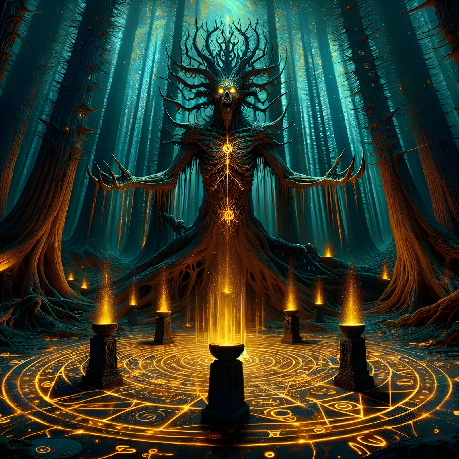 Mystical Ritual Clearing in Ancient Forest