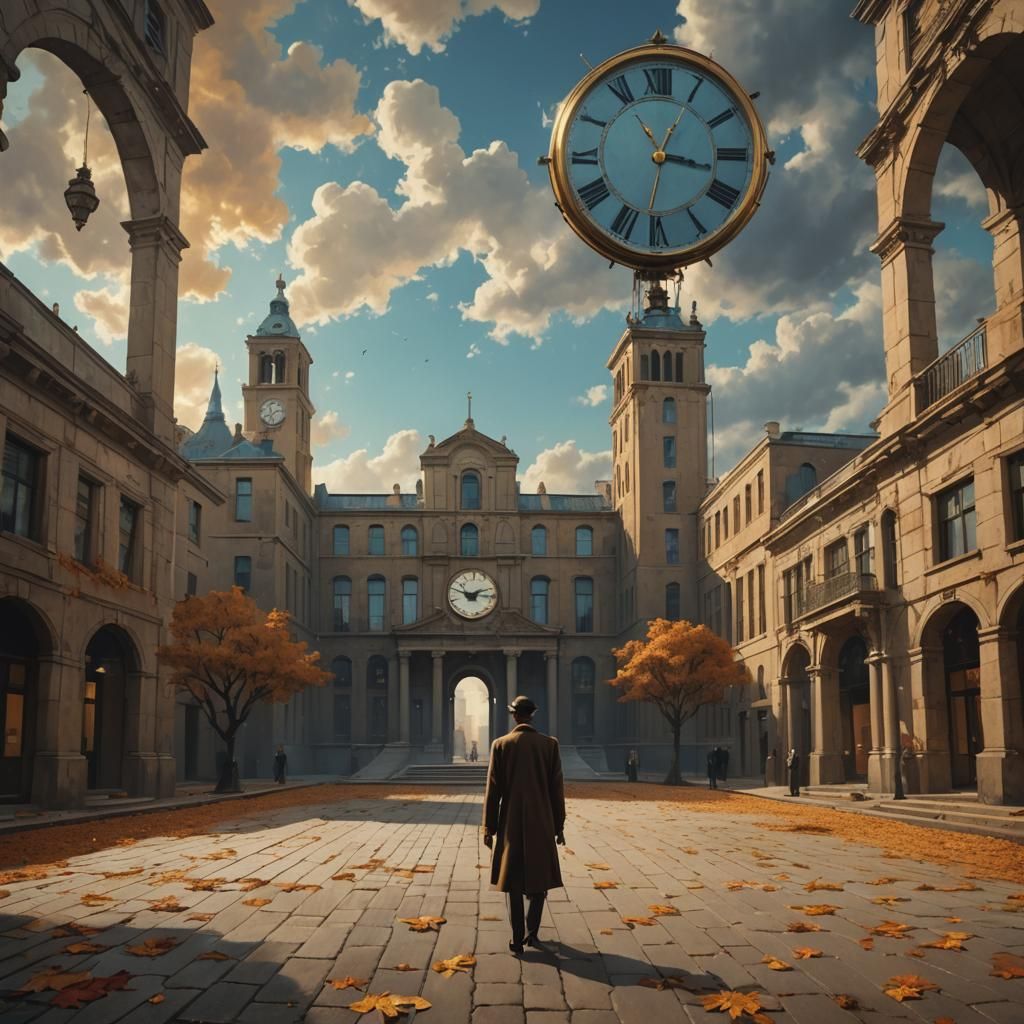 Autumnal Metropolis Inspired by de Chirico and Magritte