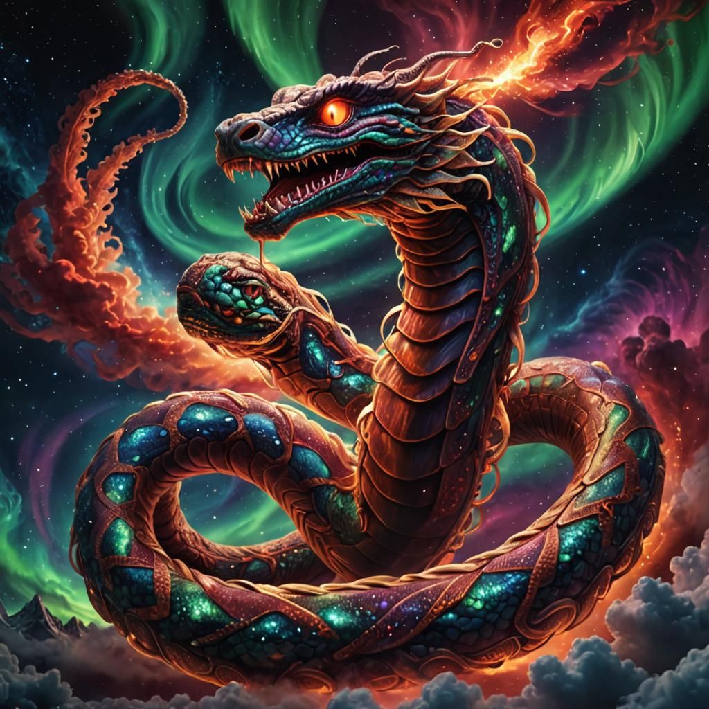 Giant Cosmic Serpent in Astral Space: Dark Fantasy Art