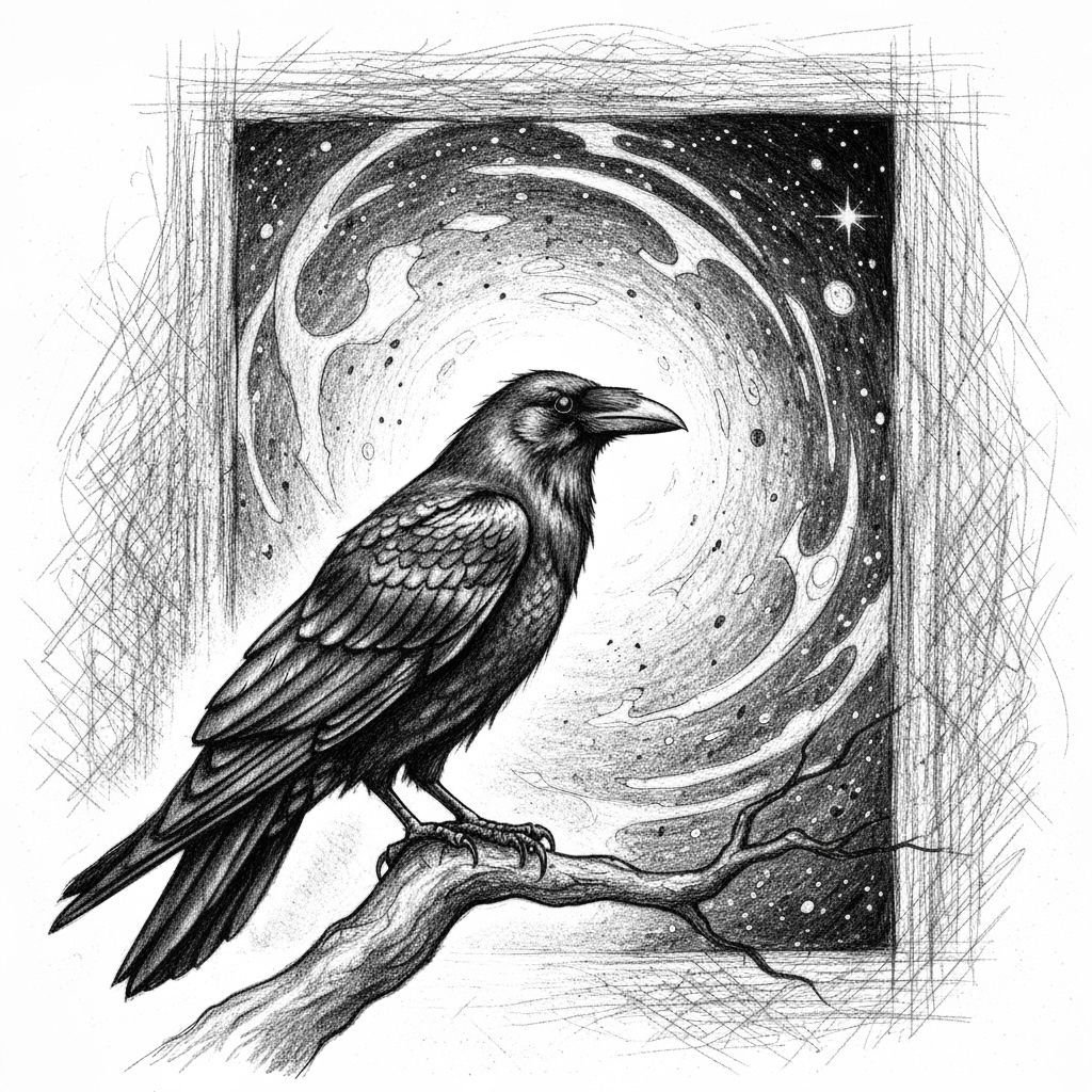 Raven and Stardust Portal: Dark Fantasy Sketch