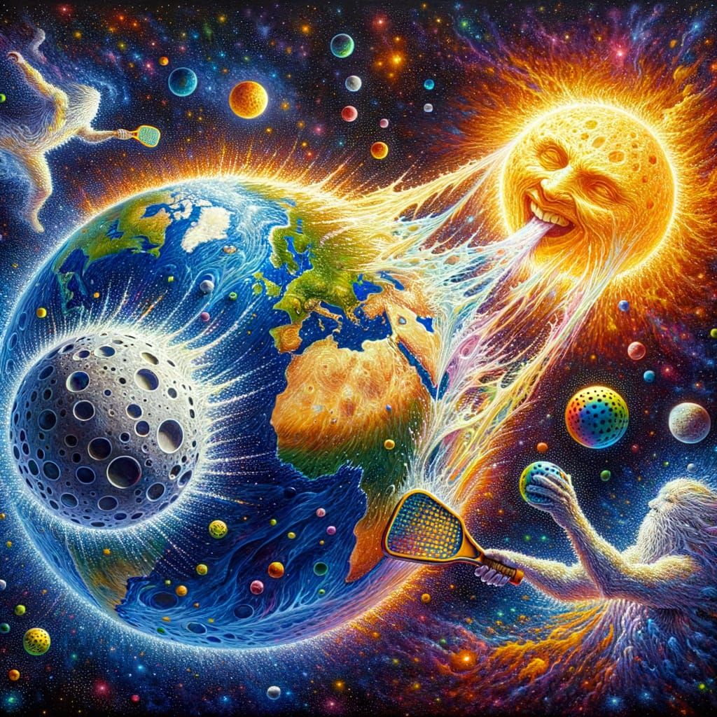 Cosmic Athletes Play Pickleball With Earth Ball
