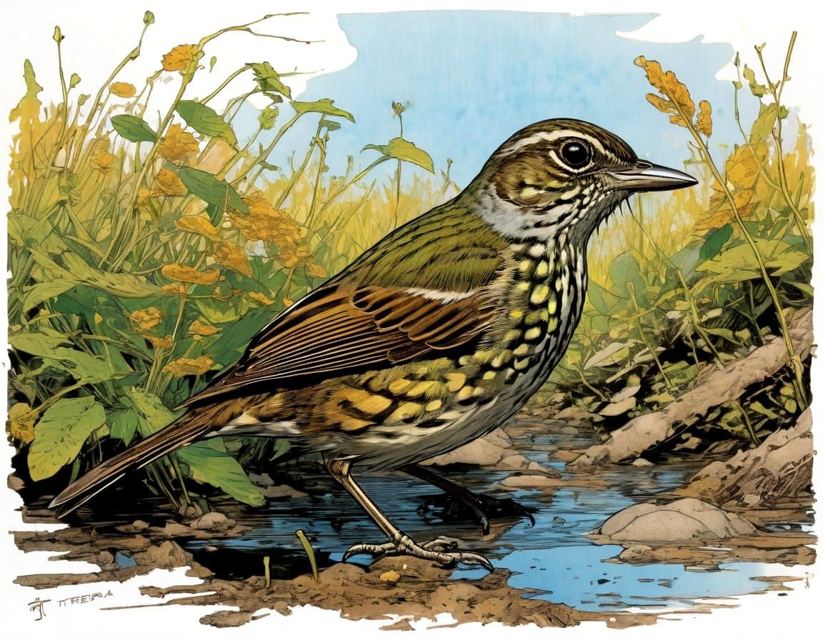 Bonin Thrush in Natural Colors, Terada Style