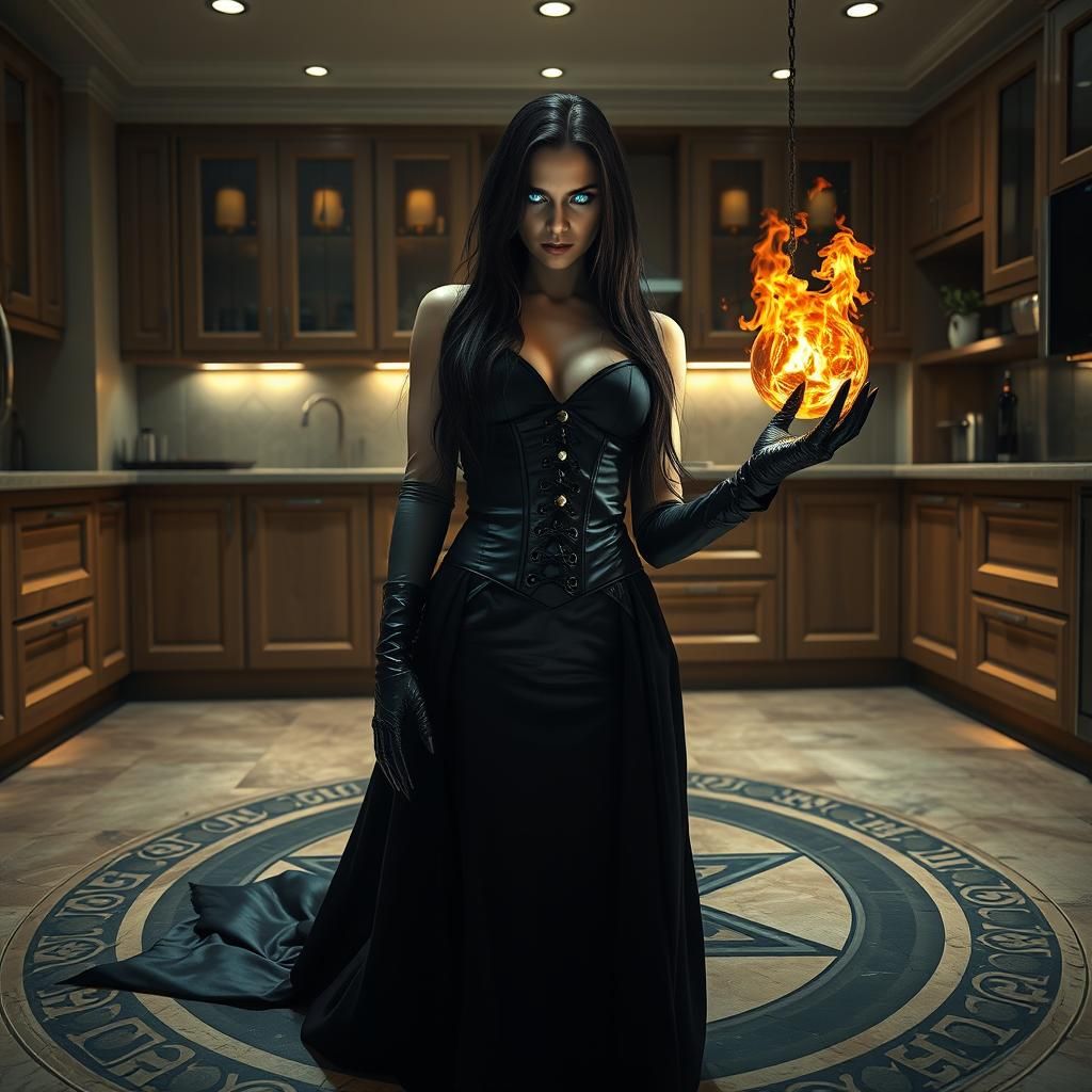 Mystic Woman with Fireball in Dark Fantasy Style