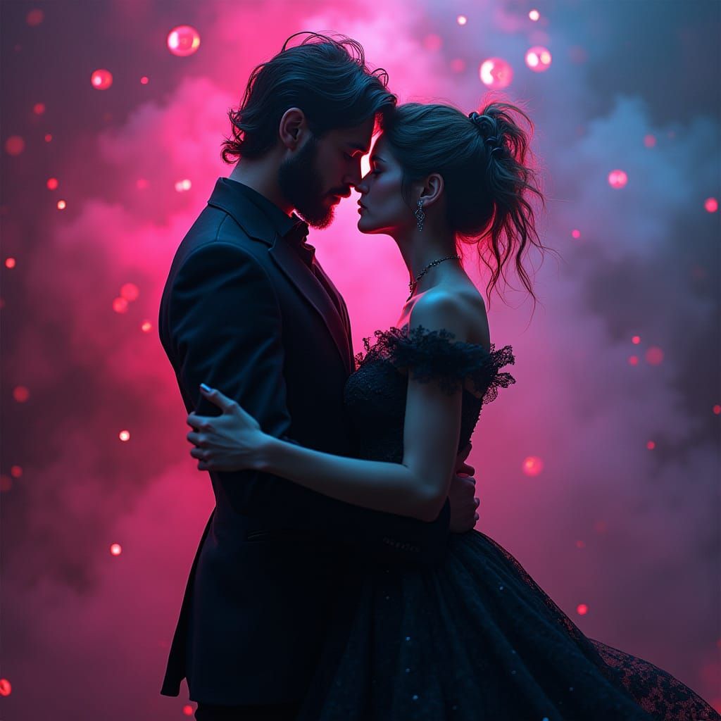 Romantic Cyberpunk Couple Dancing Under the Stars