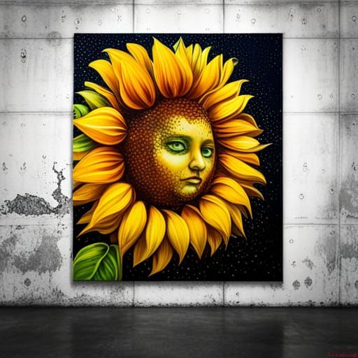 Robotic Sunflower Graffiti Art in Street Style