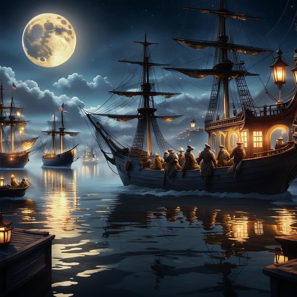 Boston Tea Party: 18th Century Fantasy Scene