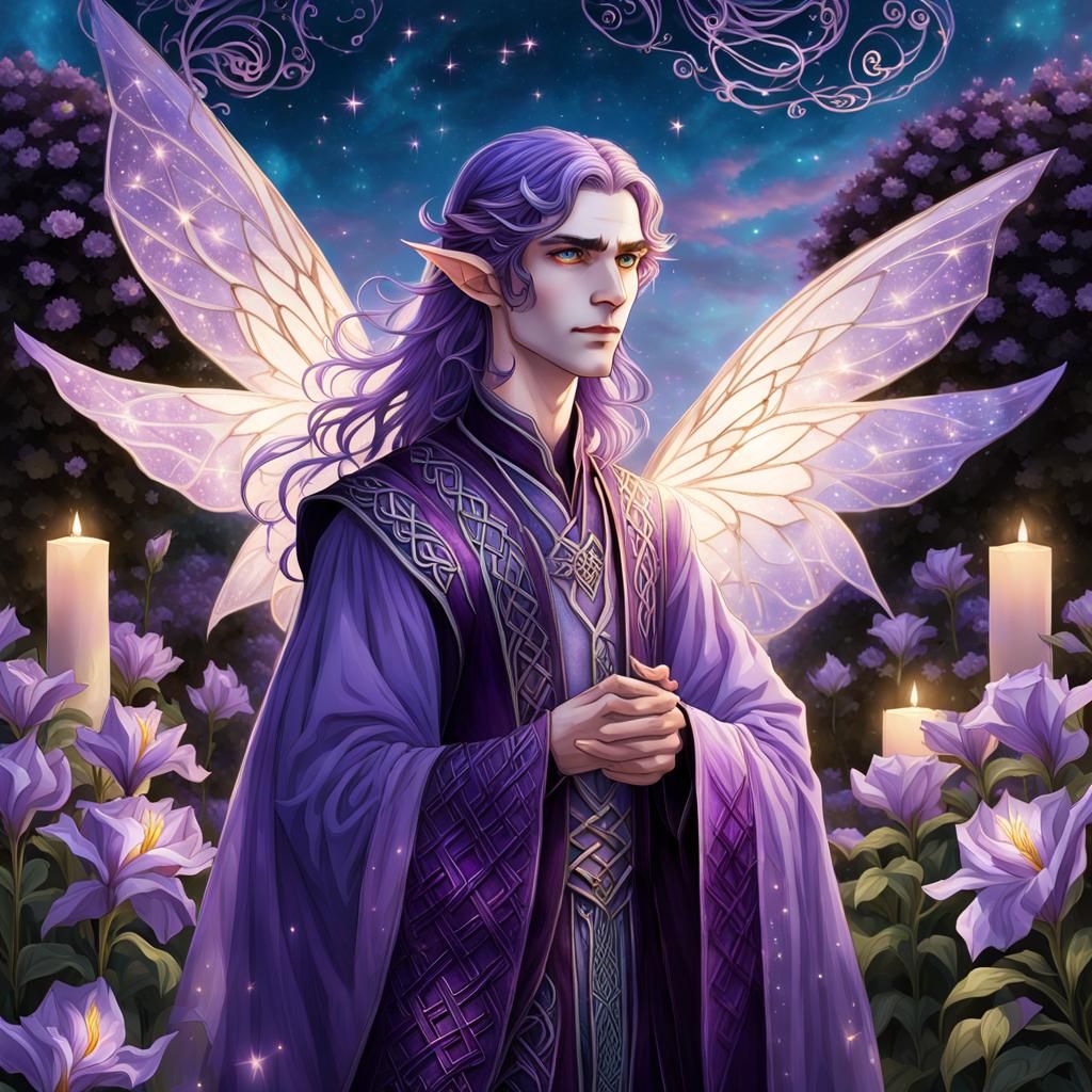 Ethereal Winged Elf in Iris Garden
