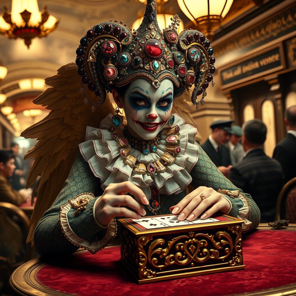 Clown Angel Playing Monte in Klimt-Inspired Subway