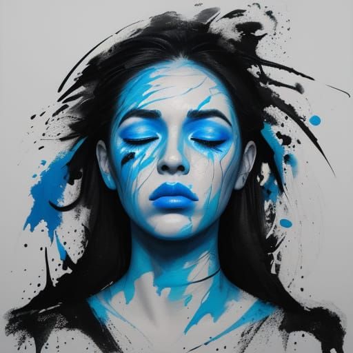 Art Brut Portrait: Woman with Electric Blue Lips