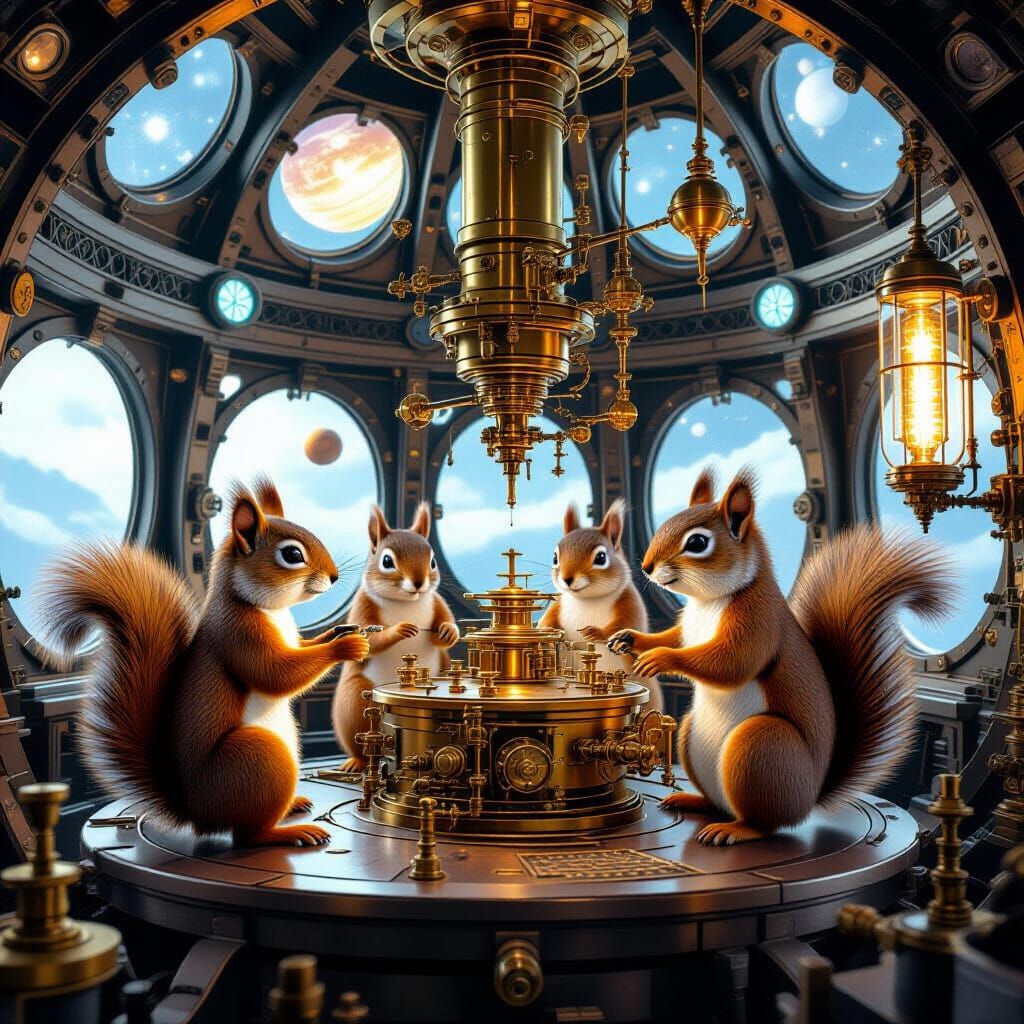 Steampunk Squirrels Charting Stars in Grand Observatory