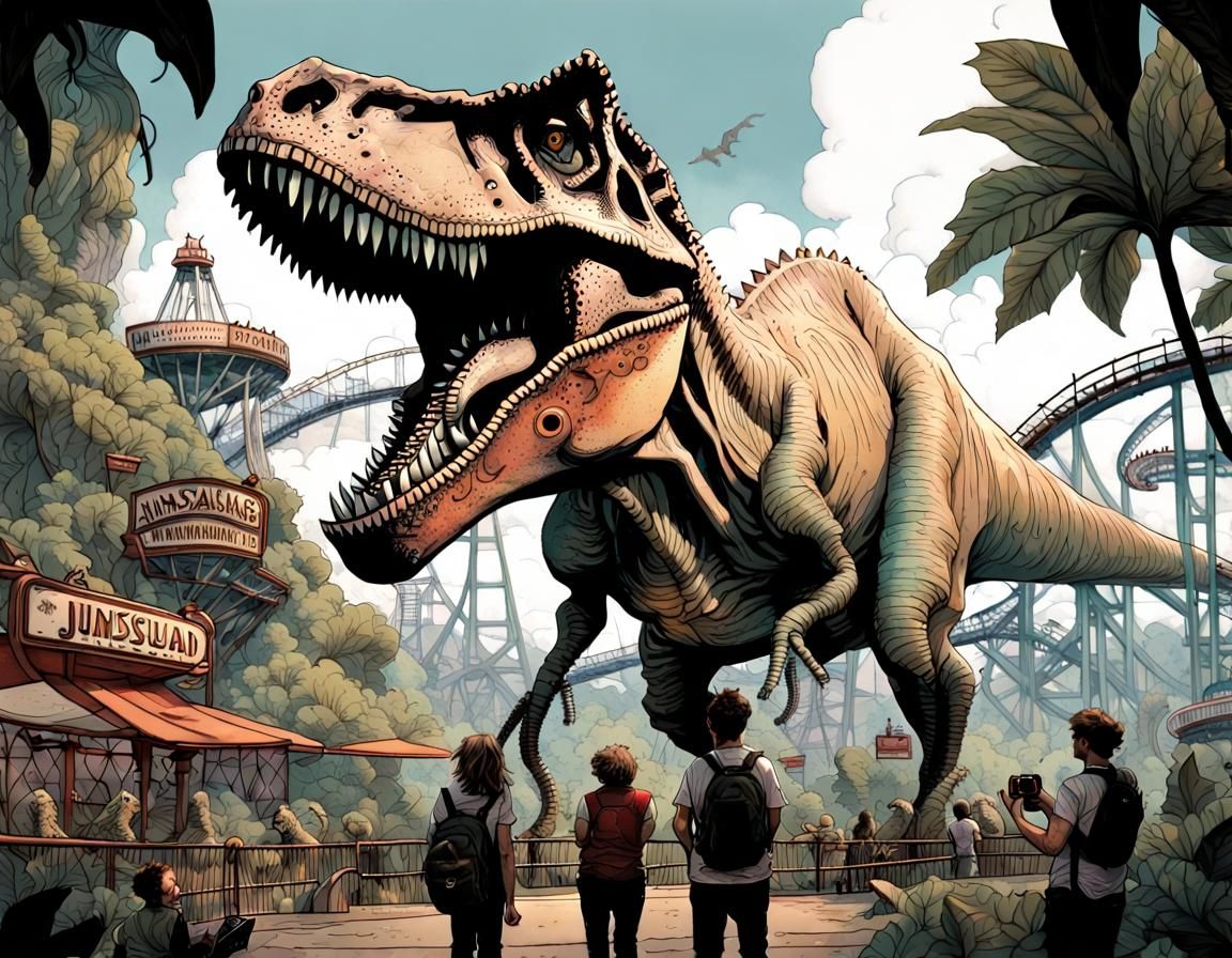 Jurassic Park Dinosaur Postcard Illustration