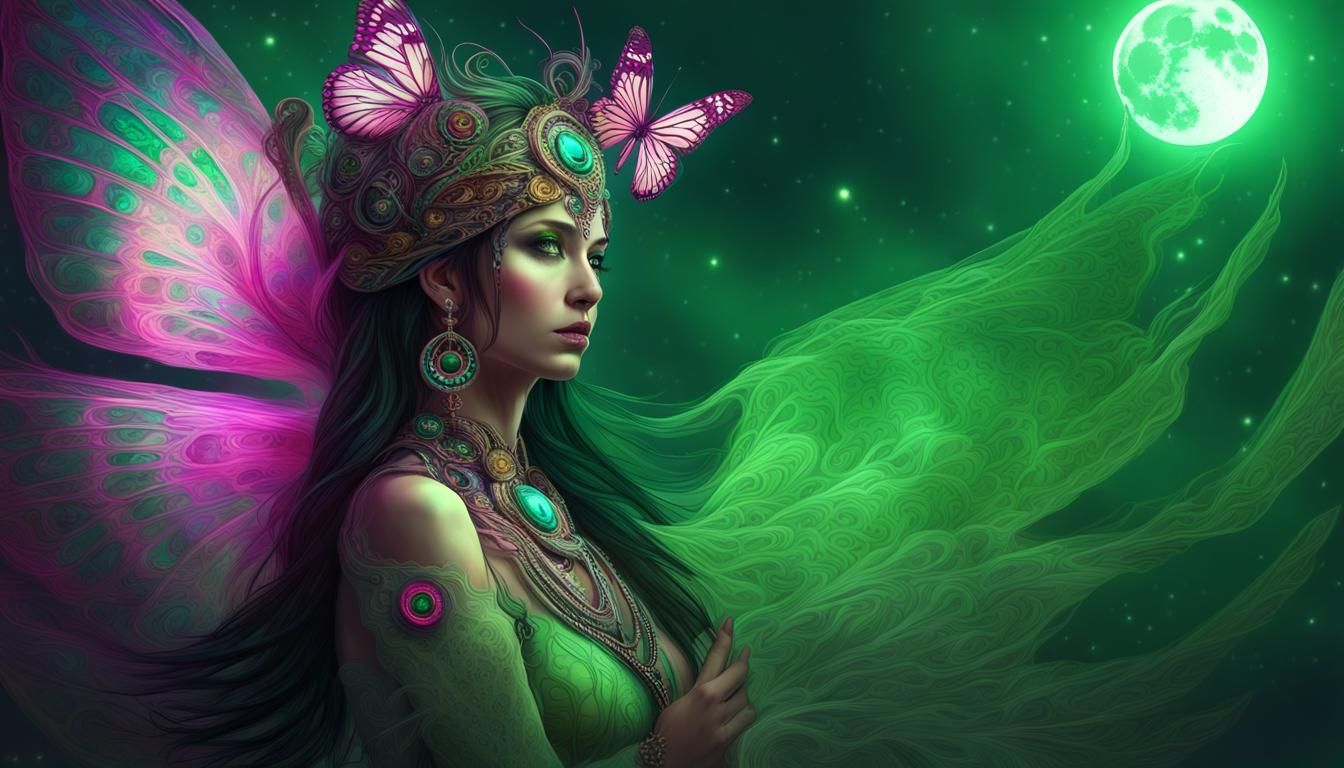 Butterfly-Winged Shaman-Angel in Fractal Digital Art