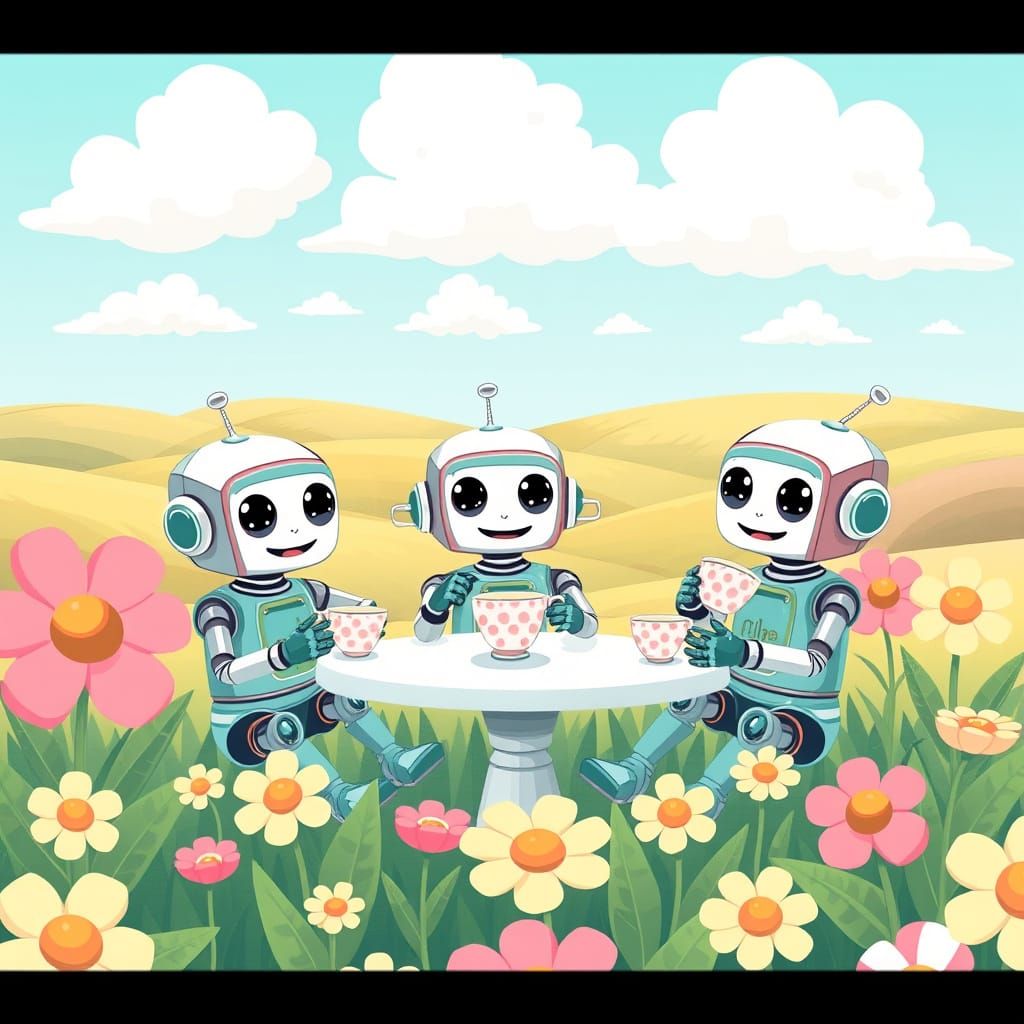 Robots' Tea Party in a Candy Garden