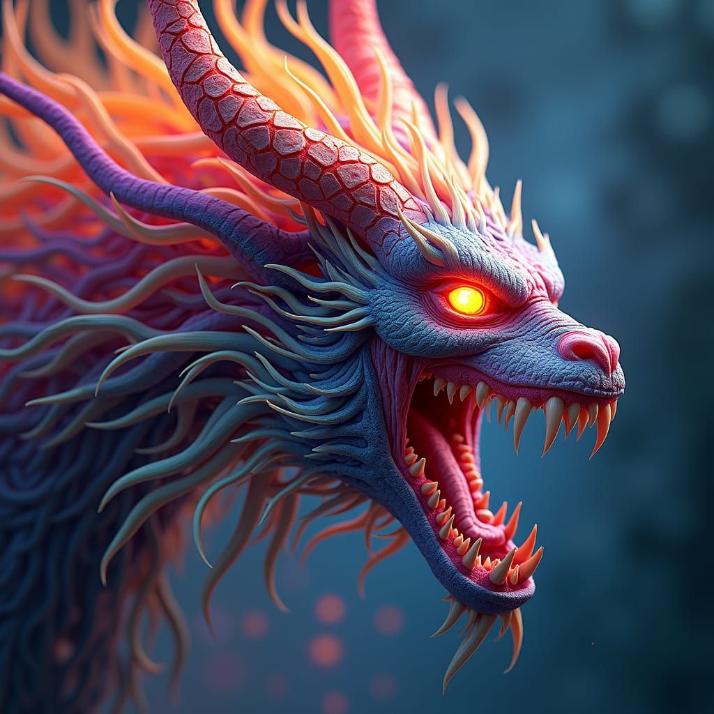 Rainbow Demon Optical Illusion in Surreal Style