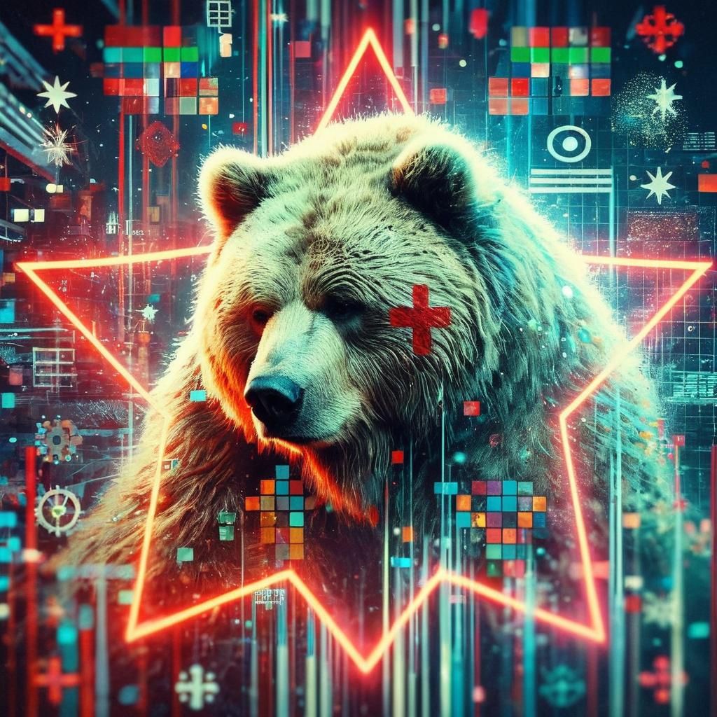 Cyberpunk Kodiak Bear Contemplation in Futuristic Tech