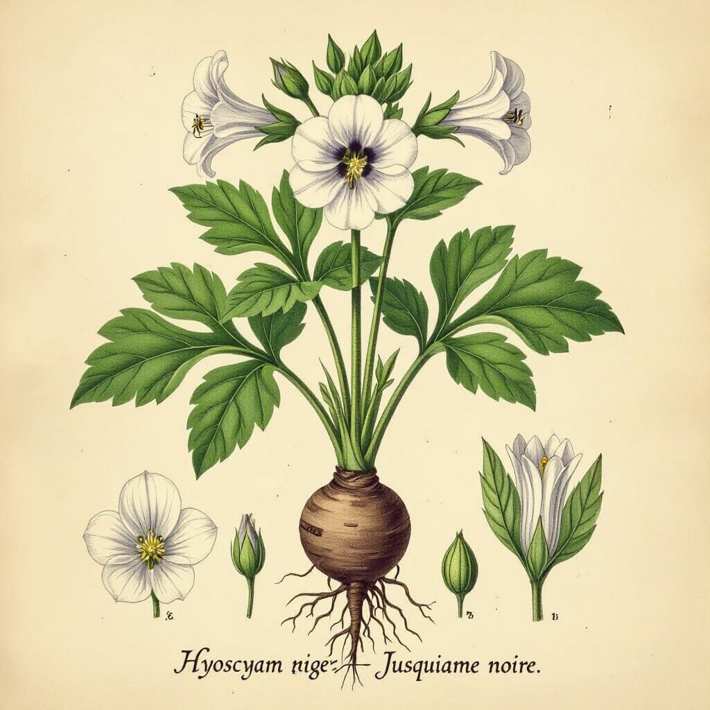Henbane Botanical Illustration in Vintage Herbarium Style