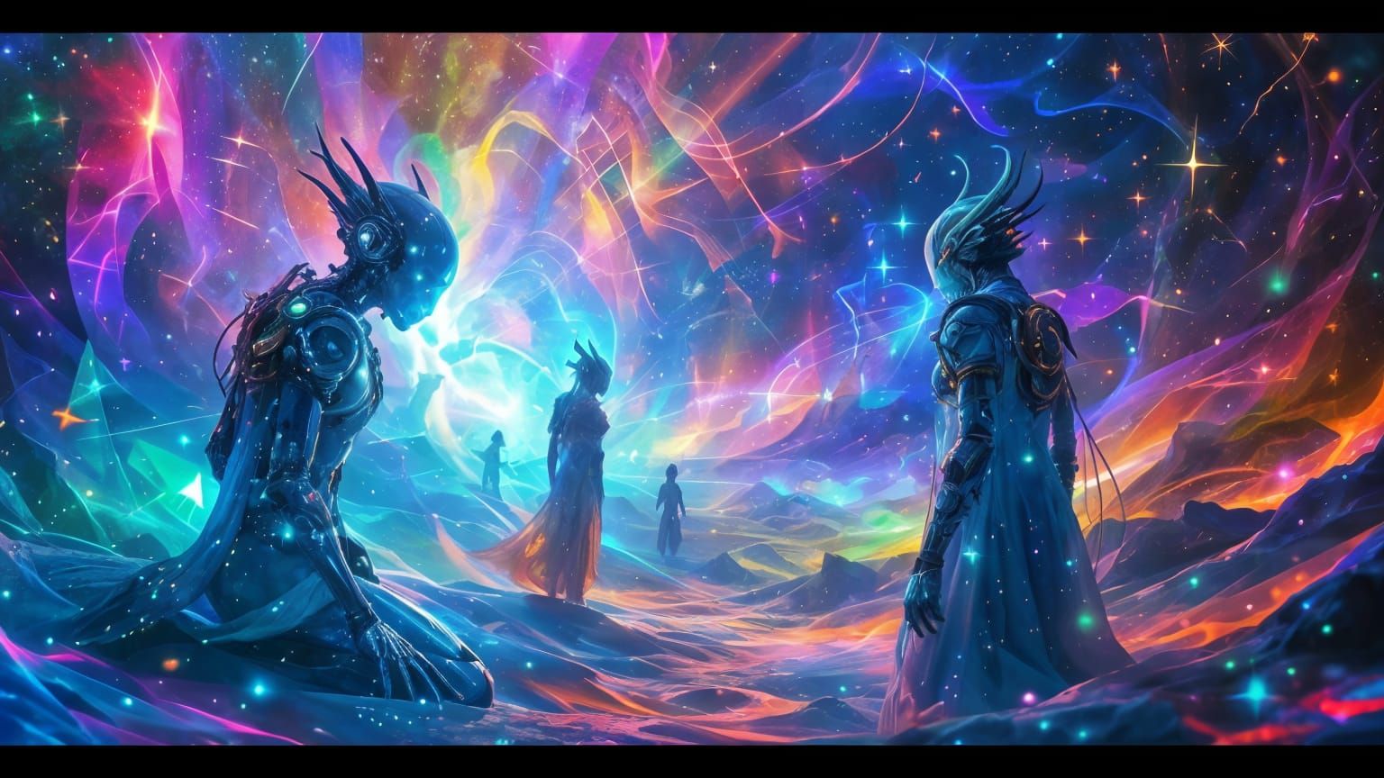 Ethereal Realm of Rainbow-Colored Machine Elves