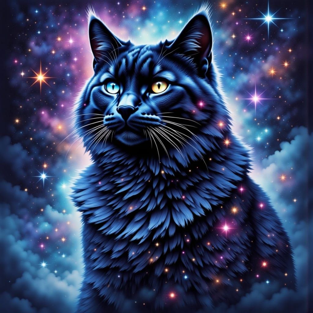 Majestic Starry Feline with Cosmic Eyes