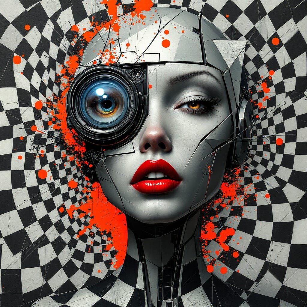 Surreal Geometric Portrait with Camera Lens Eye