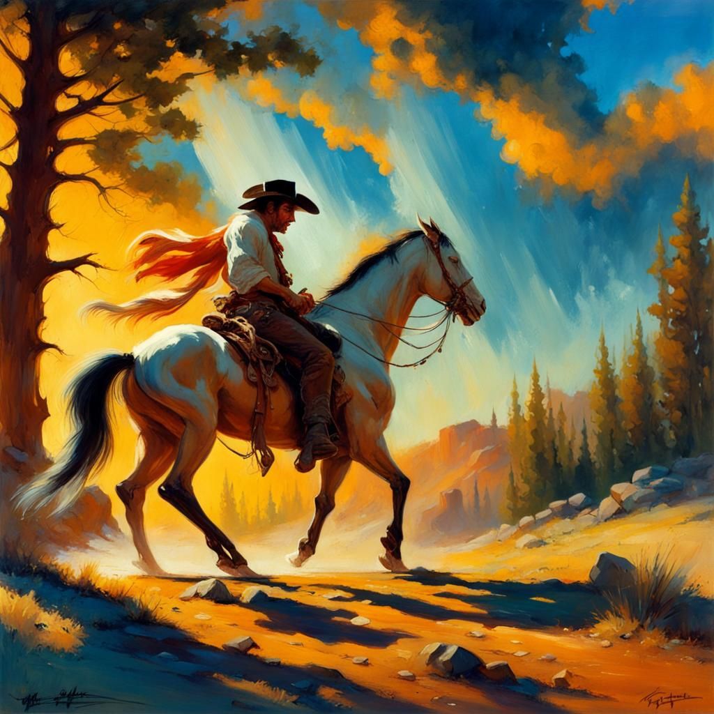 Expressive Cowboy Portrait in Frazetta Style