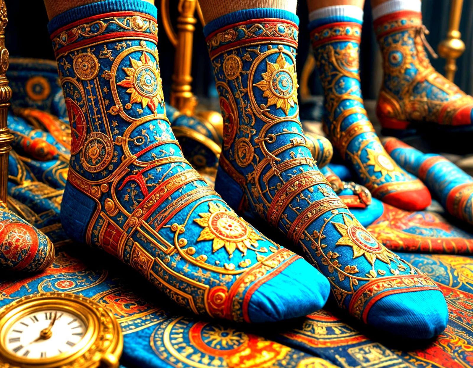 London Cityscape on Antique Socks: Maximalist Digital Art
