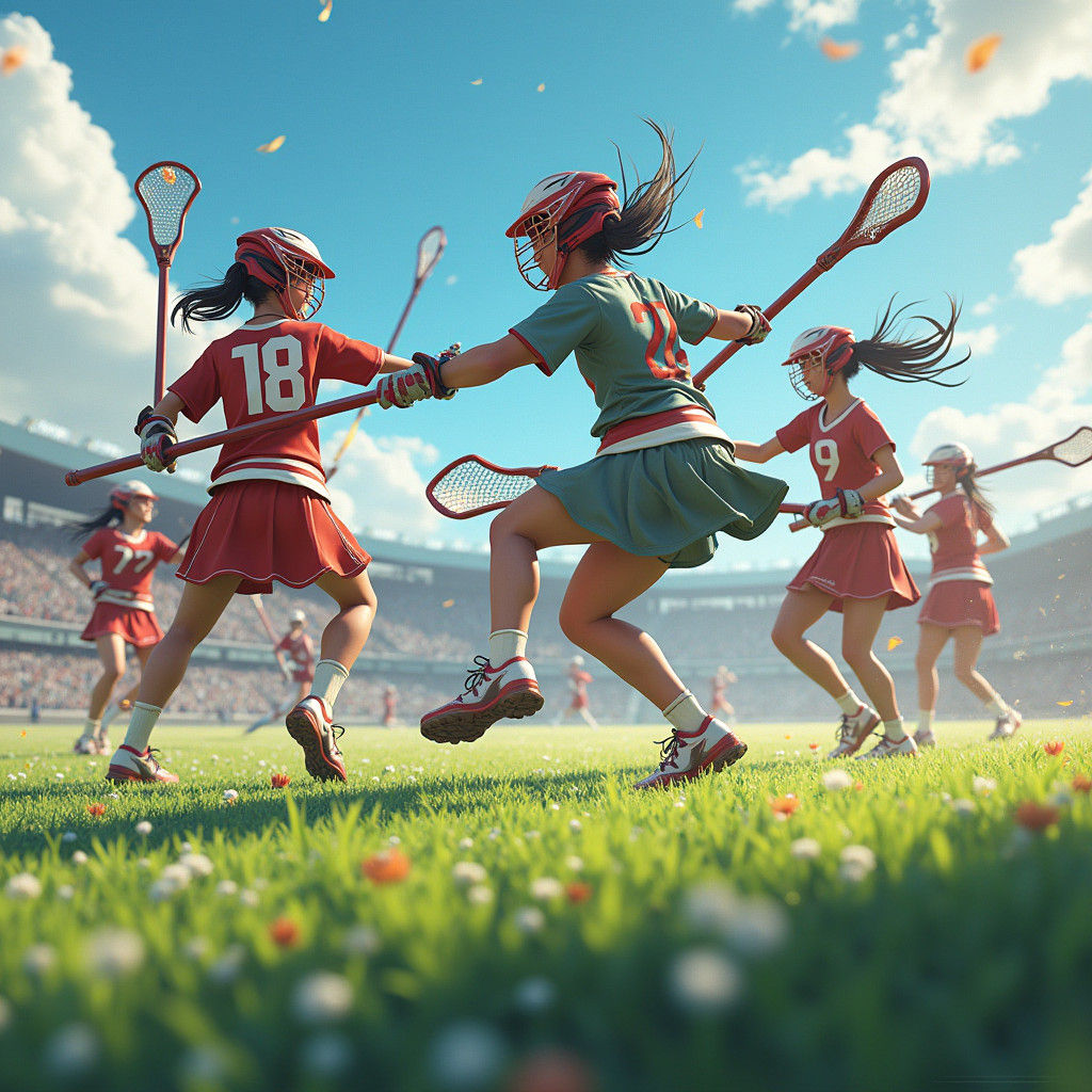 Intense Lacrosse Game in 3D Anime Style