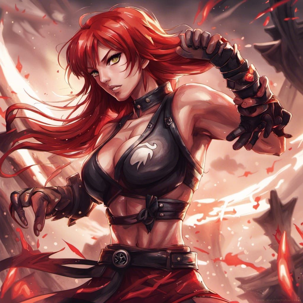 Red-Haired Girl in Mortal Kombat Anime Style