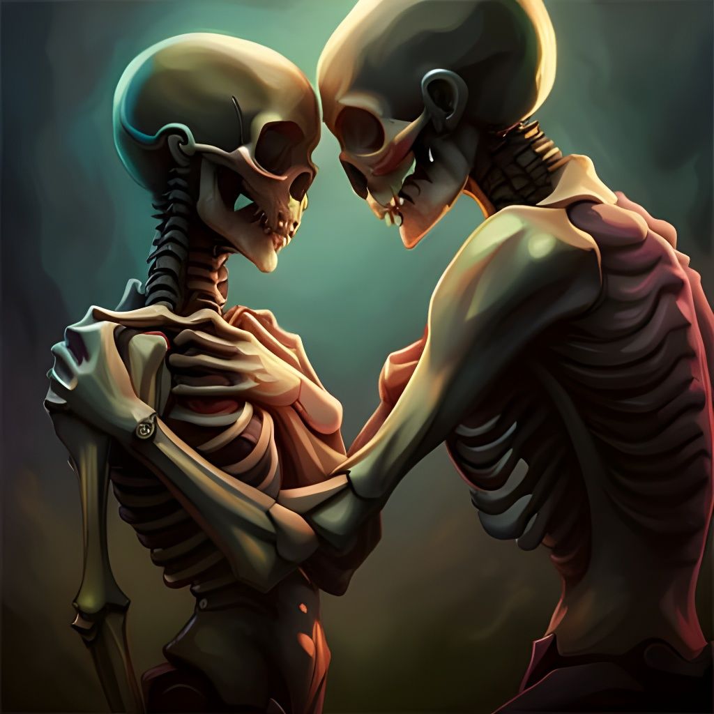 Skeletons Hugging: Realistic Photography in Fantasy Style