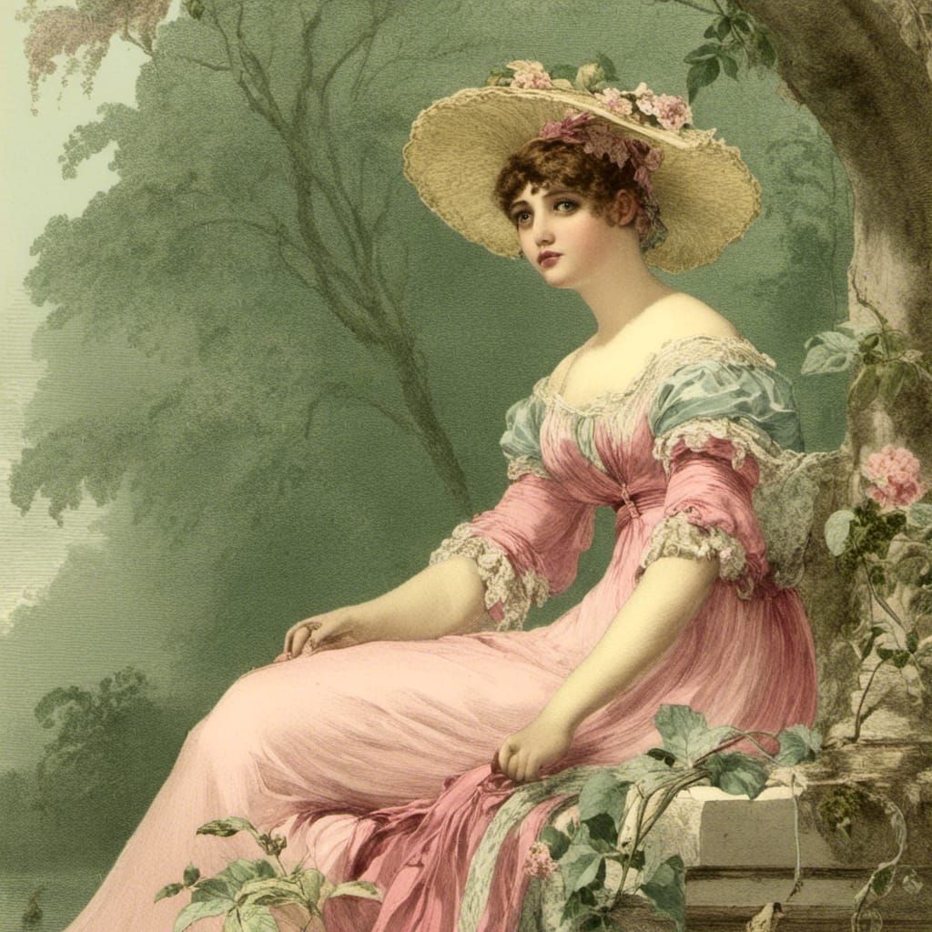 Girl in Pink Regency Dress, Alma-Tadema Style