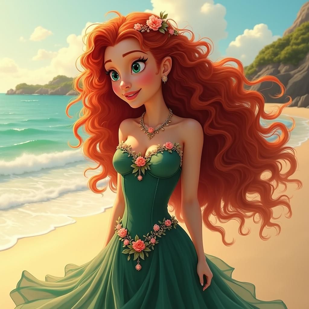 Merida as Porcelain Doll on Sun-Kissed Beach
