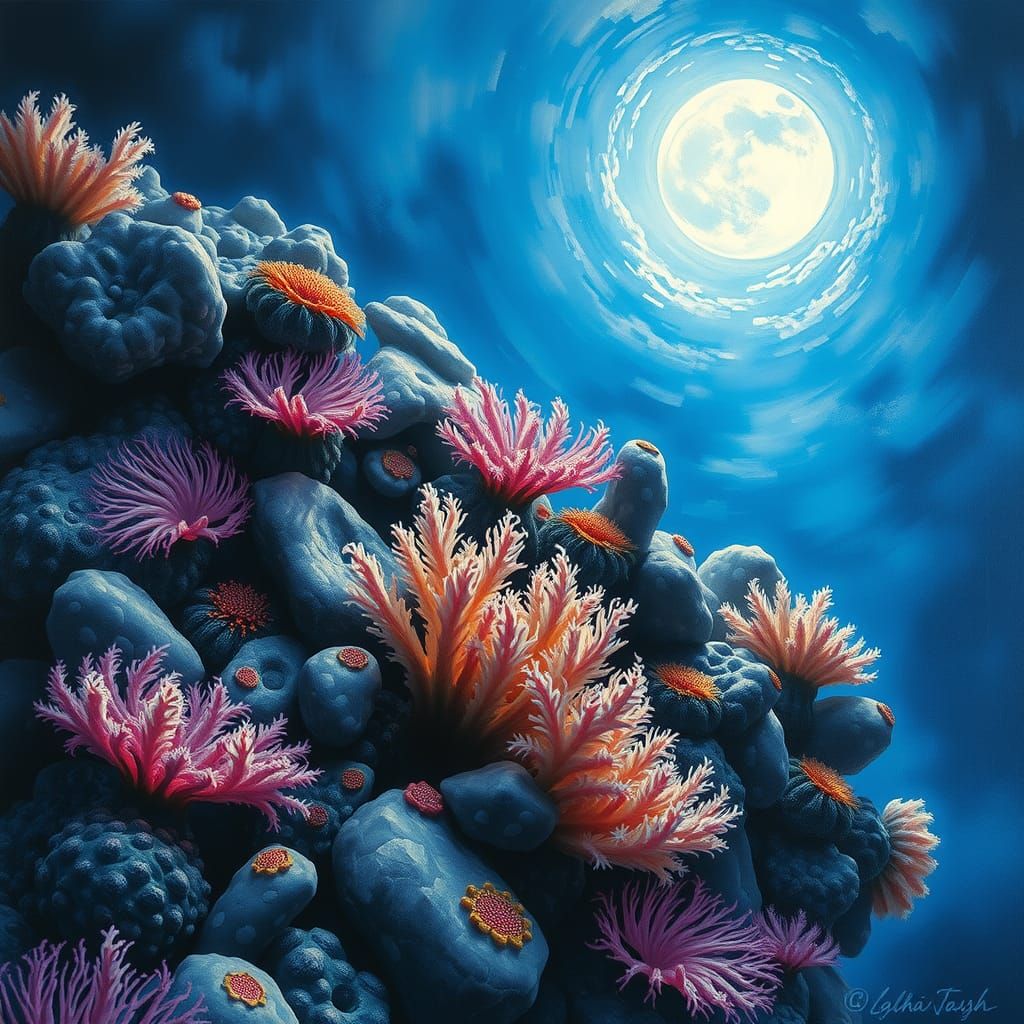 Moonlit Coral Reef in Romantic Style