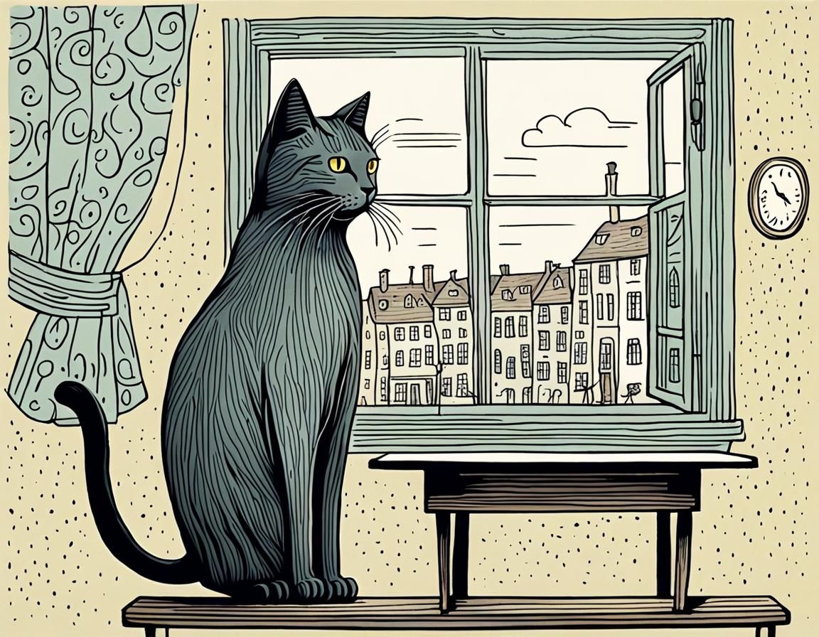 Whimsical Cat Portrait in Vicki Sartori Style