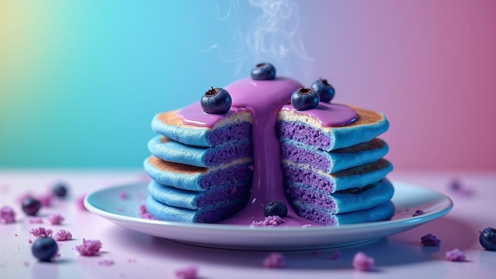 Surreal Blue Pancake Stack with Berry Butter