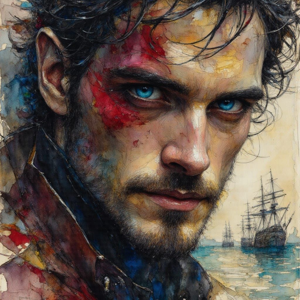 Pirate Portrait in Rich, Vibrant Shadow