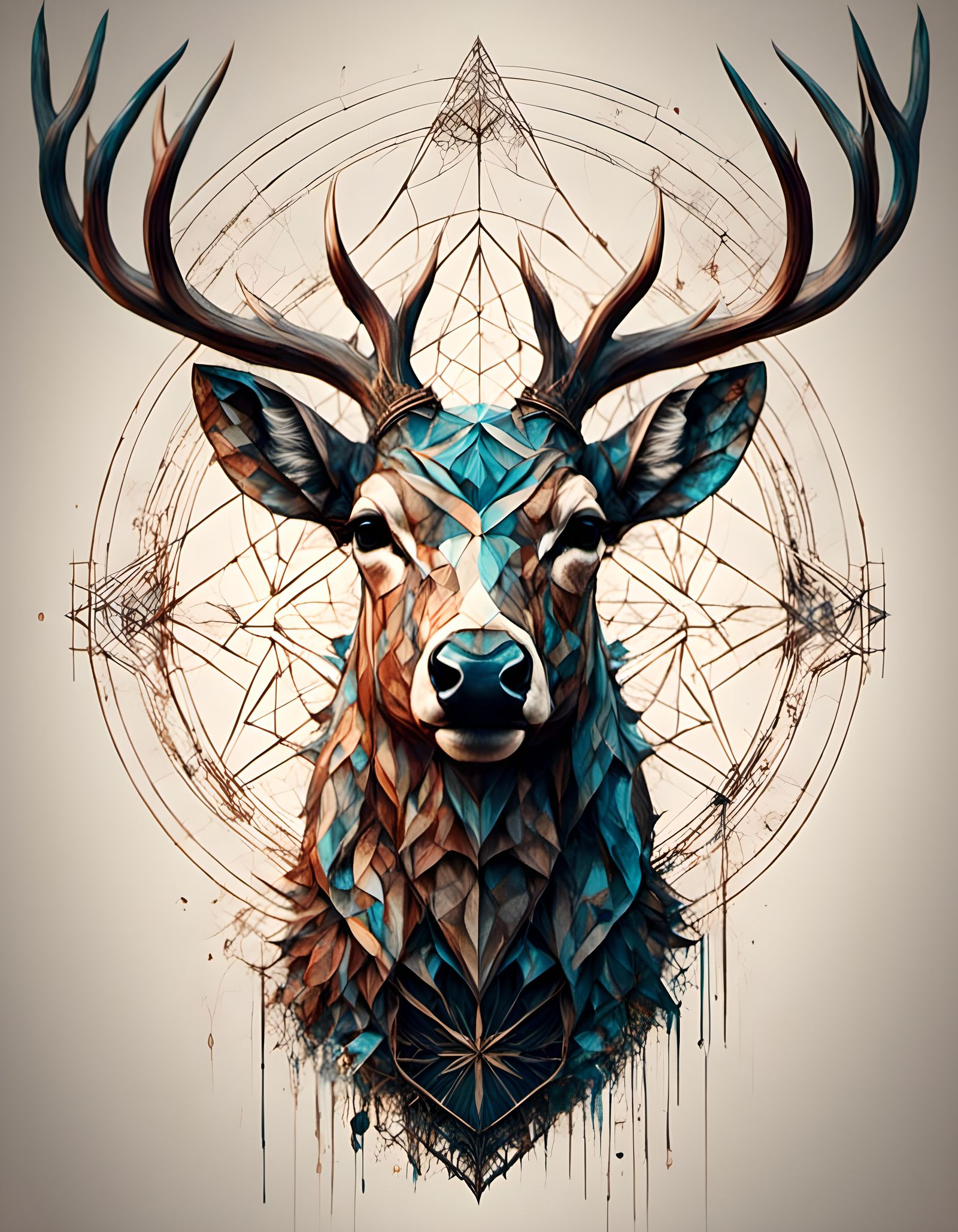 Geometric Deer Head in Sacred Mandala Style