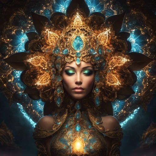Luminescent Mandala Queen in Fractal Fantasy