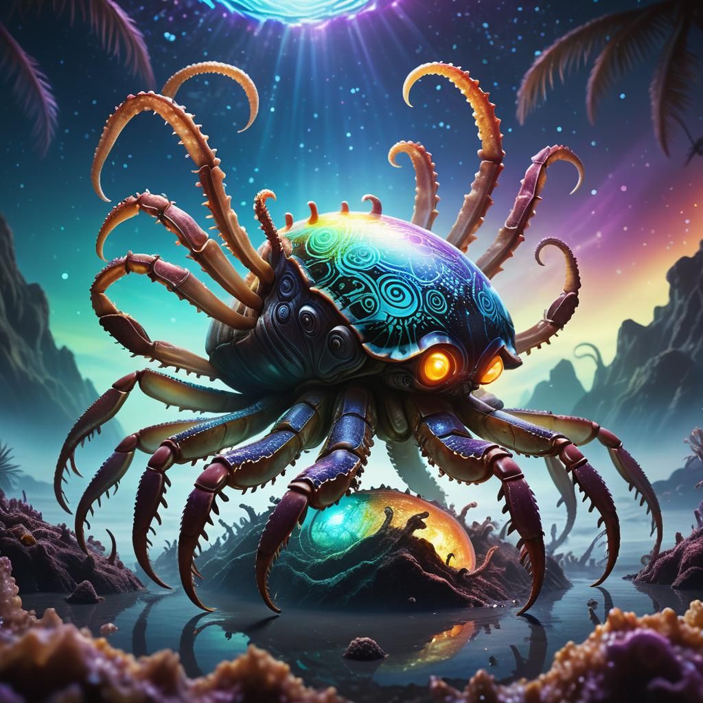 Bioluminescent Alien Coconut-Crab-Octopus Illustration