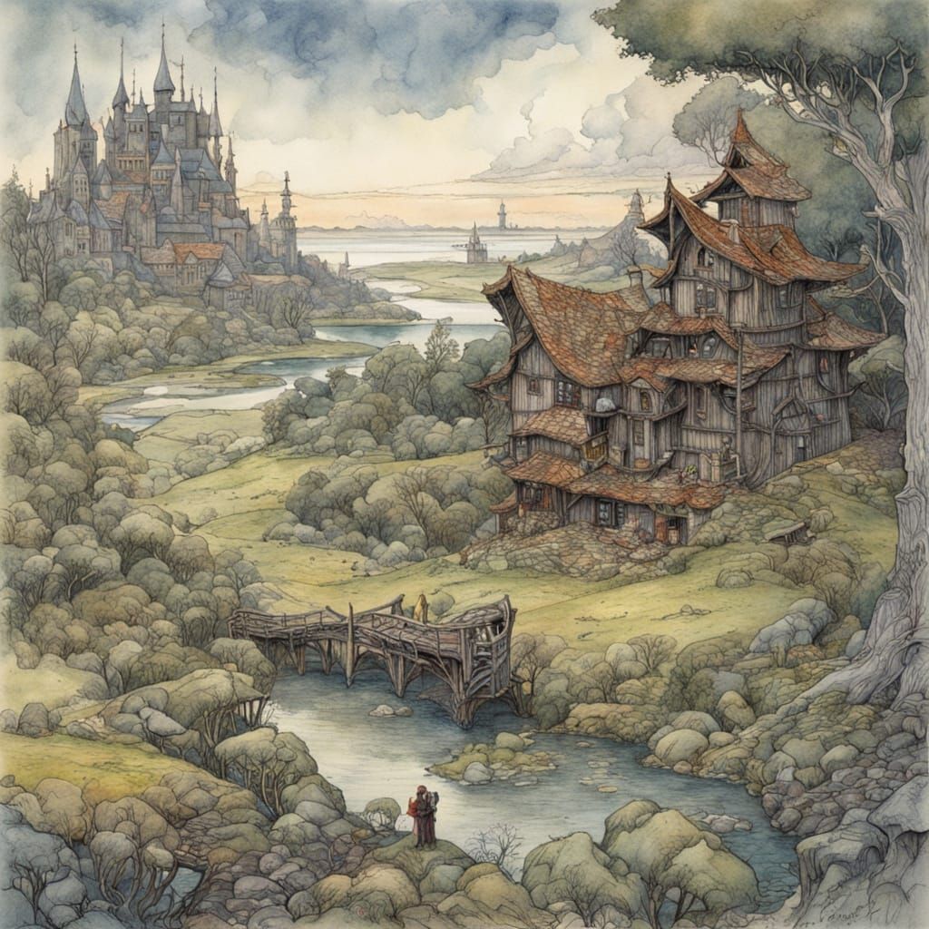 Whimsical Watercolor Landscape in Fantasy Style