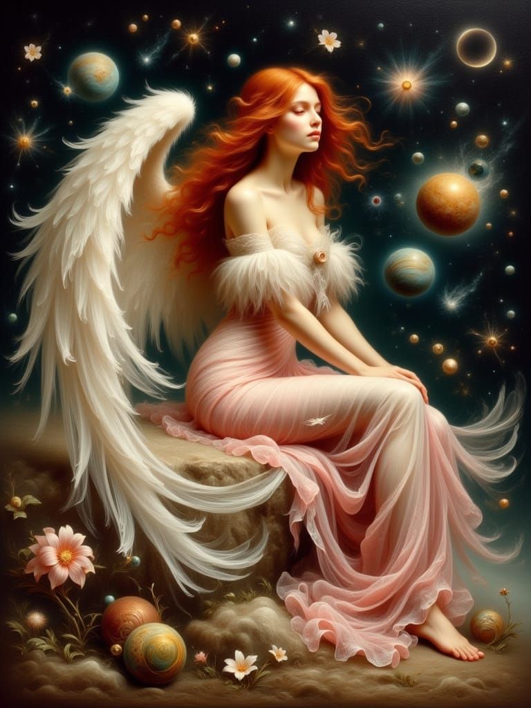 Ethereal Magic in Outer Space: A Long Red Haired Woman with ...