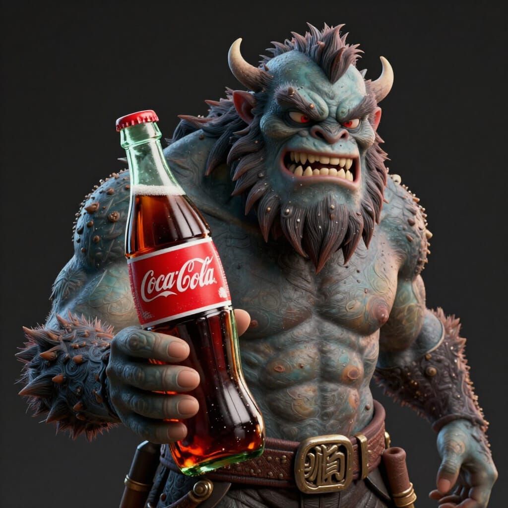 Epic 3D Monster Holds Coca-Cola Bottle in Cinematic Render