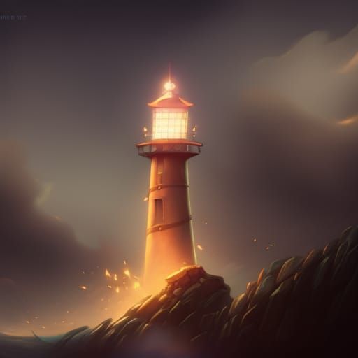 Lighthouse in Photorealistic Digital Illustration Style