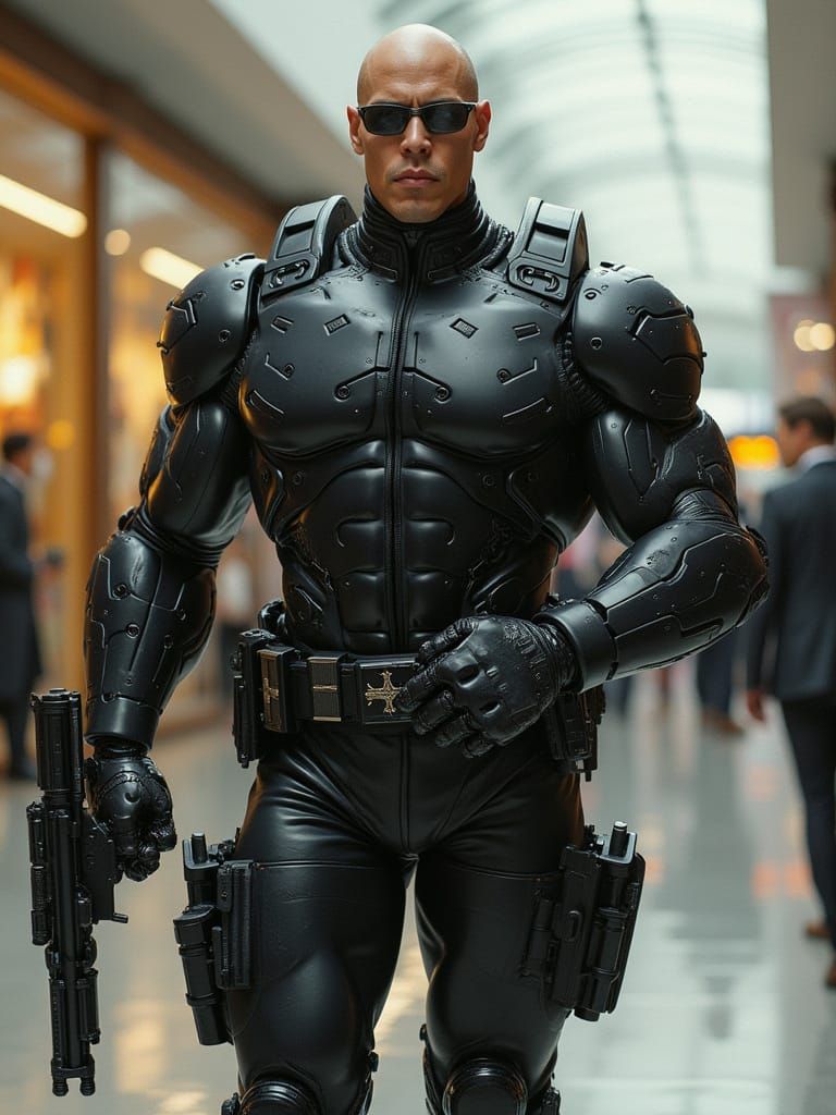 Cyborg Agent Arrest in Cyberpunk Noir Style