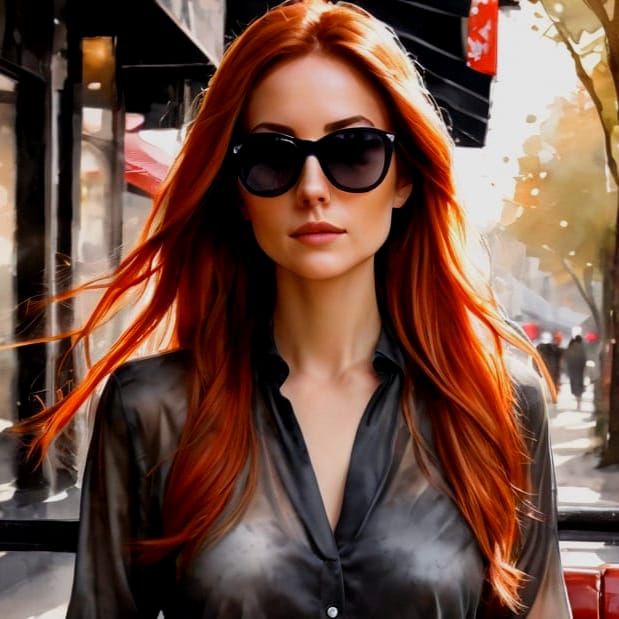 Elegant Woman at Cafe: Ink and Watercolor Art