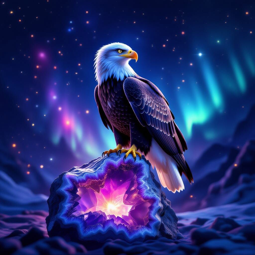 Cosmic Eagle on Amethyst Geode