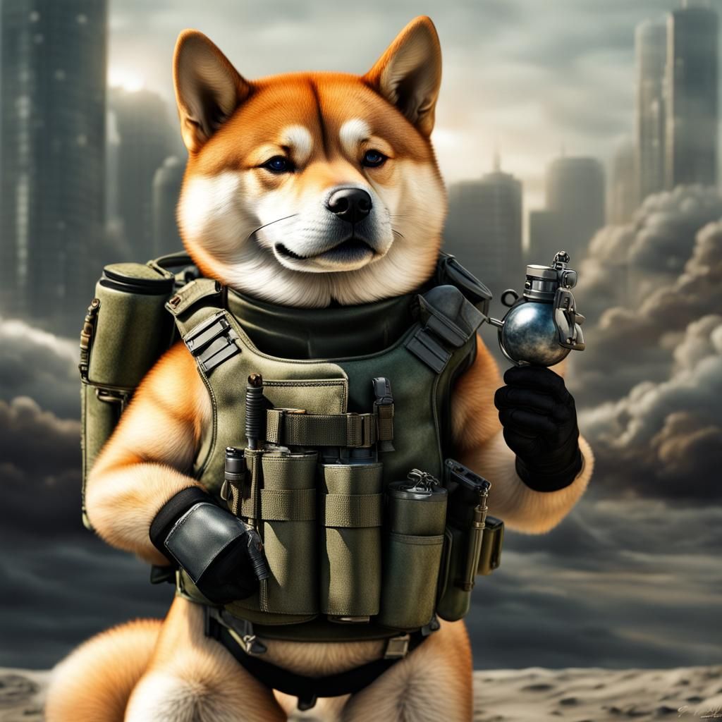 Shiba Inu in Bomb Suit with Grenades