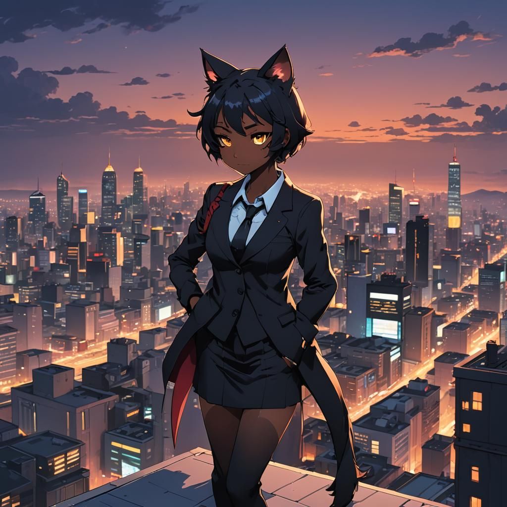 Teenage Nekomata in Suit: Vibrant Anime Art