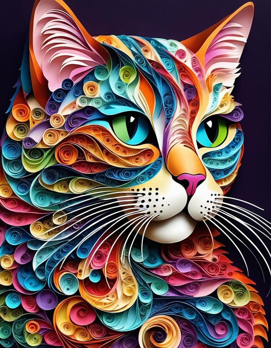 A cat stylized with the quilling technique