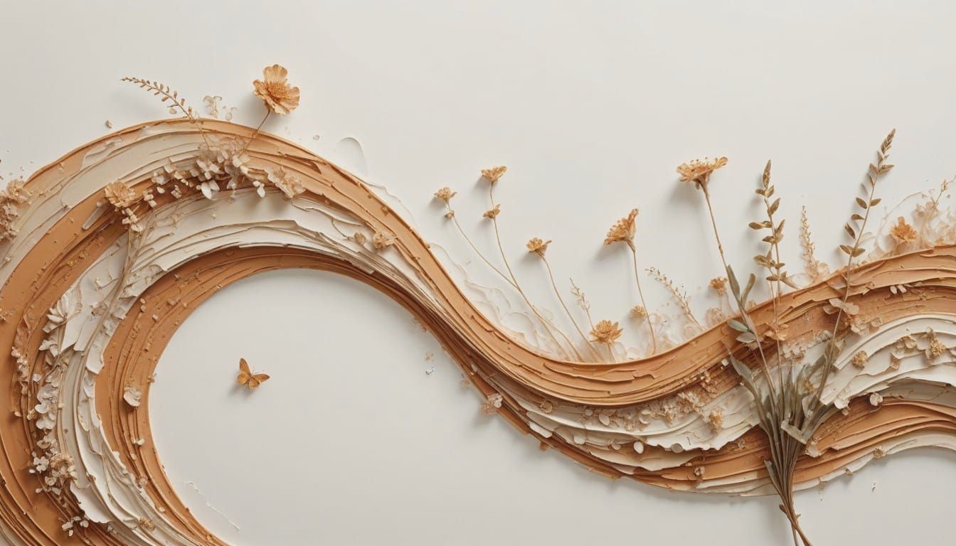 Abstract Clay Landscapes with Textured Straw and Flower Elem...